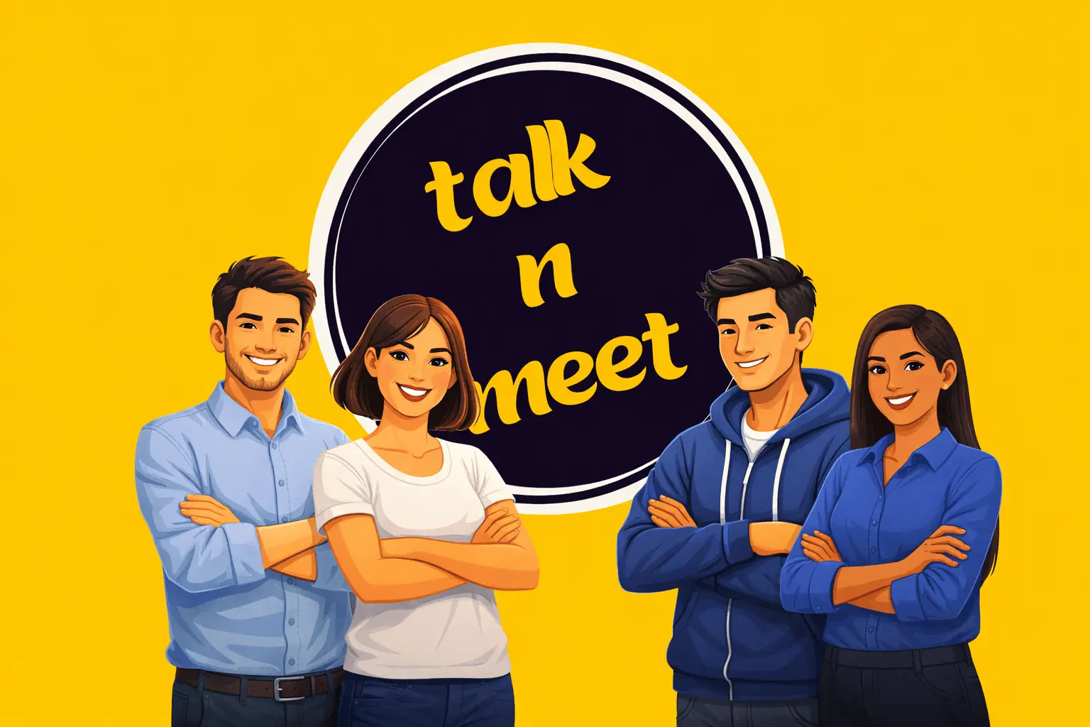 The TalknMeet team standing confidently together, representing trust, safety, and human connection