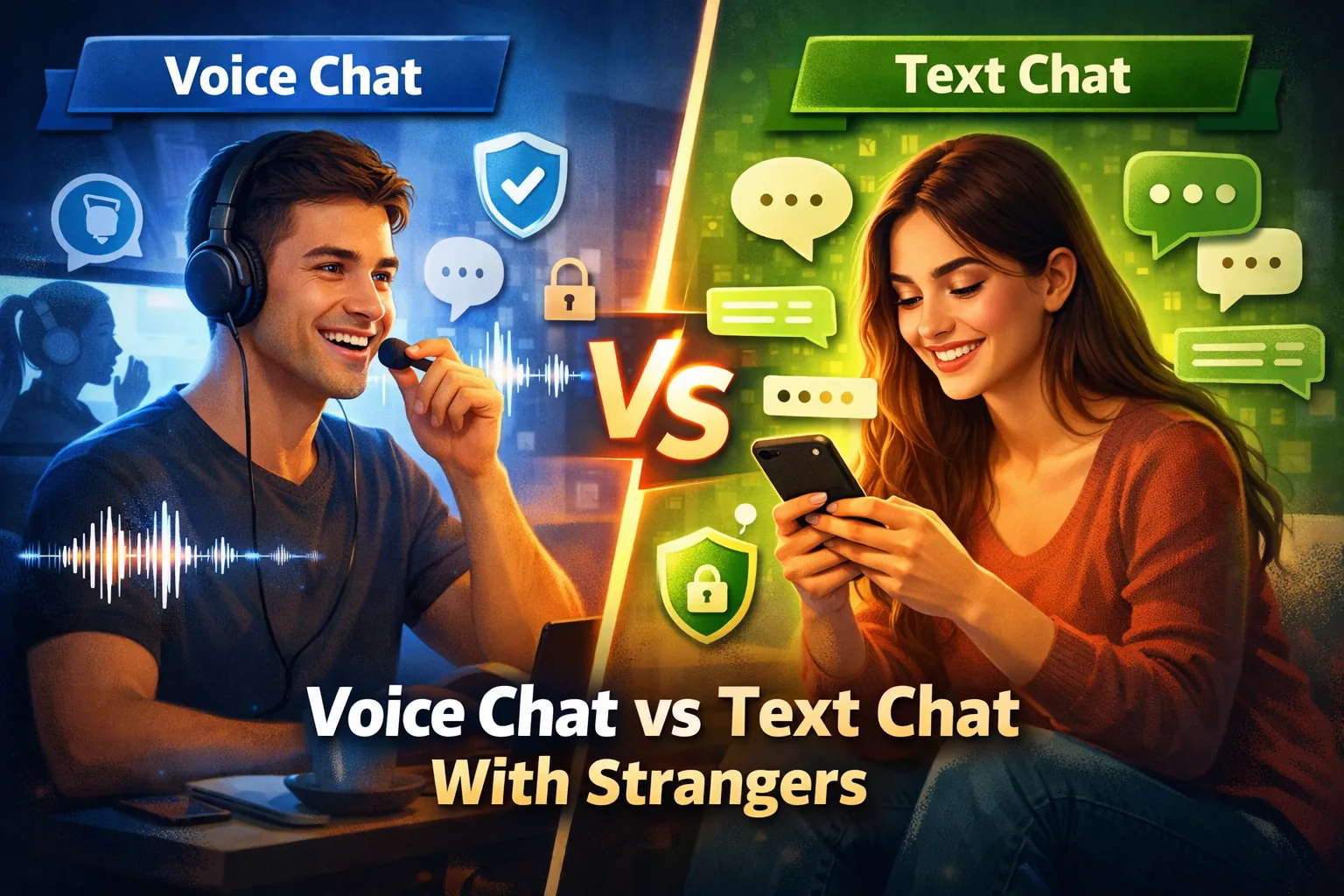 Voice chat vs text chat with strangers for safe and anonymous conversations on TalknMeet